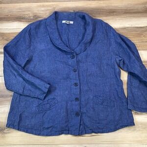 Flax Blue Button-Front Linen Jacket